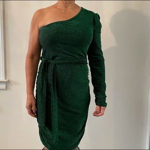 Sparkly Hunter Green Off Shoulder Dress